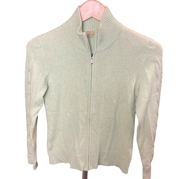 Caslon Light Green Mock Neck 1/4 Zip Long Sleeve Cashmere Sweater Sz XS - Picture 1 of 9